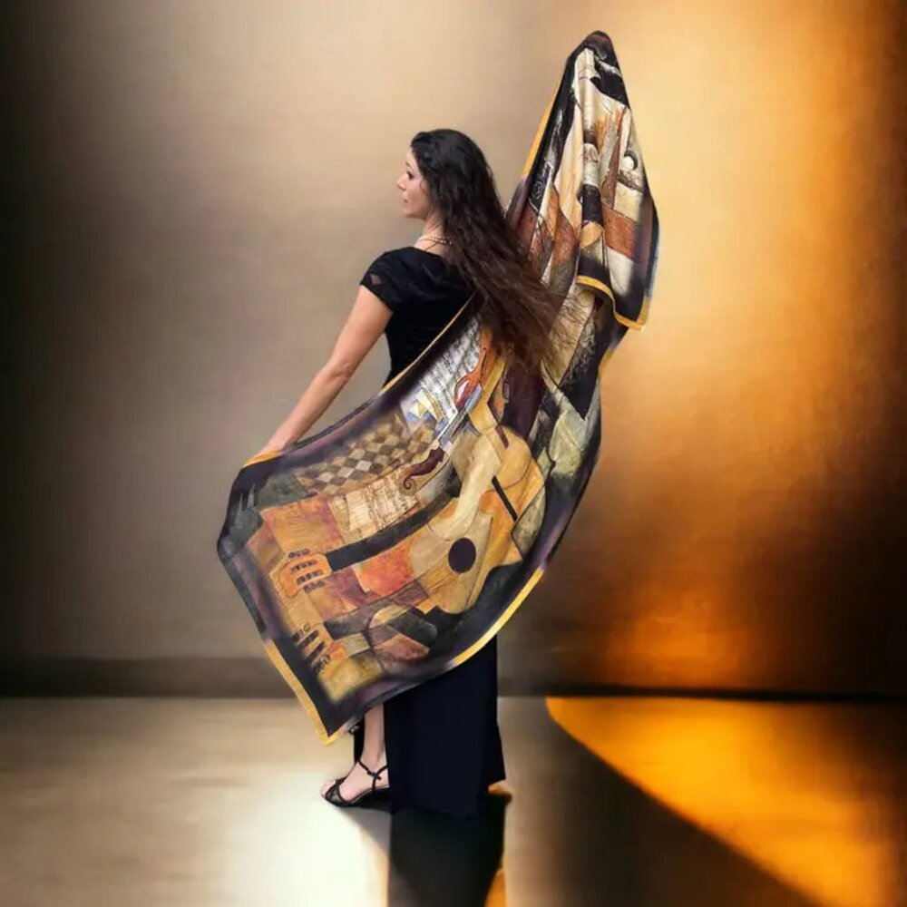 Hand Painted Modal Silk Scarf (VS1022B4)